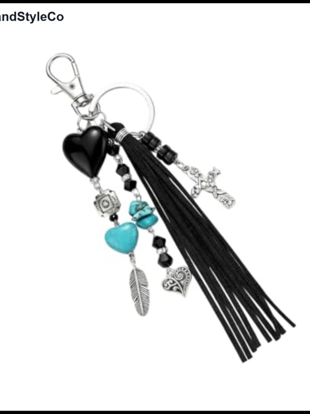 Western Keychain Cross Charm Leather Tassel Boho Bag Charm Purse Accessory